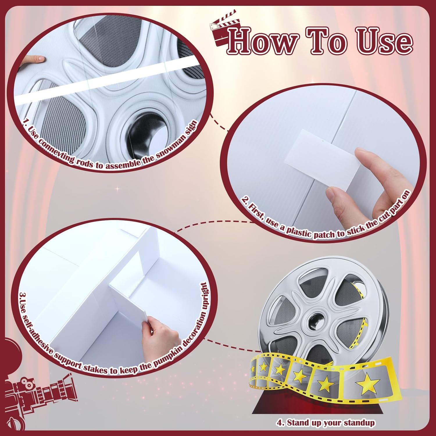 4フィート 映画賞 ナイトパーティーデコレーション レッドカーペット 映画リール 段ボール 切り抜き スタンドアップ大型ムービーリー