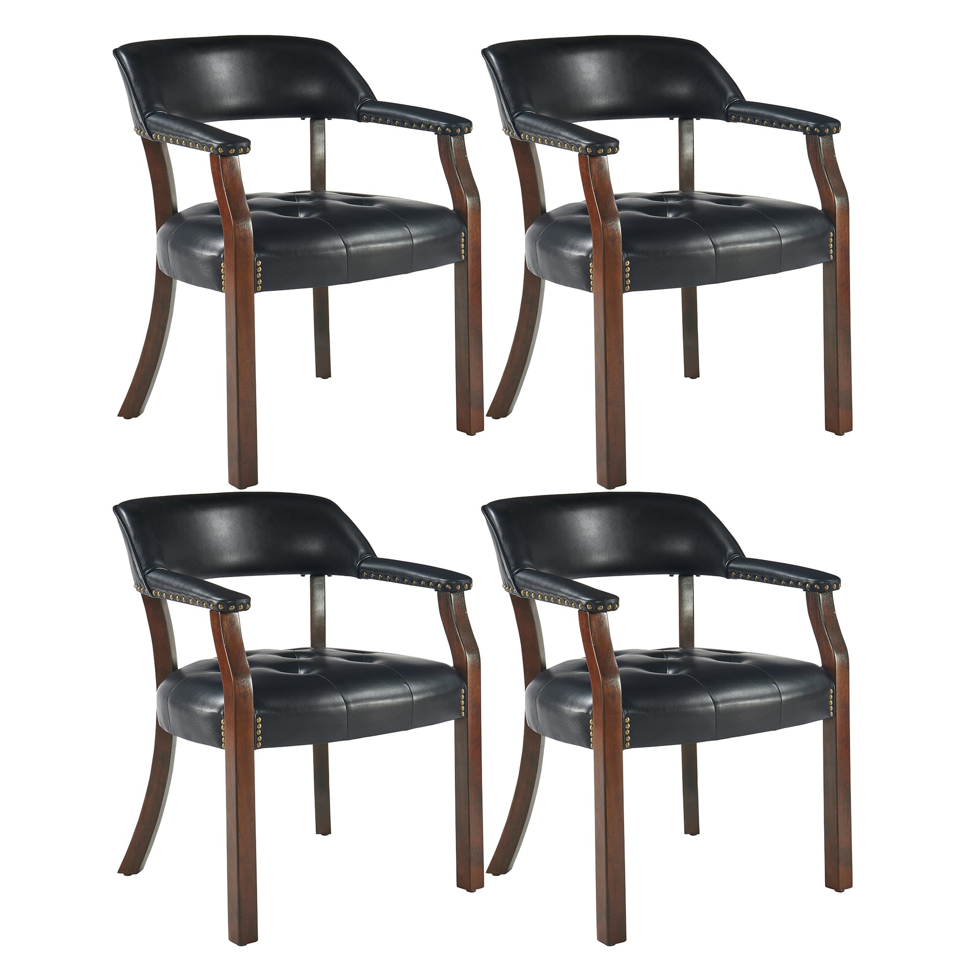 LEEMTORIG Set of 4 Faux Leather Dining Chairs with Arms, Dining Chair with Supportive Back, Game Poker Table Chairs, Boss Caption's Chairs Office Desk