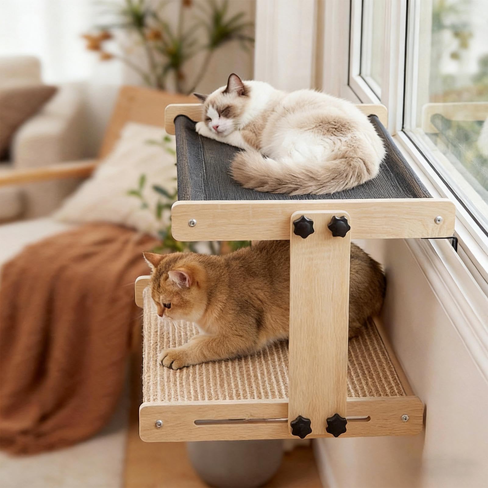 Trespolo da finestra per gatti Amaca interna in legno per animali domestici | Trespolo a scaffale per gatti Per la casa, fattoria, appartamento, camera da , balcone, studio, comodino,