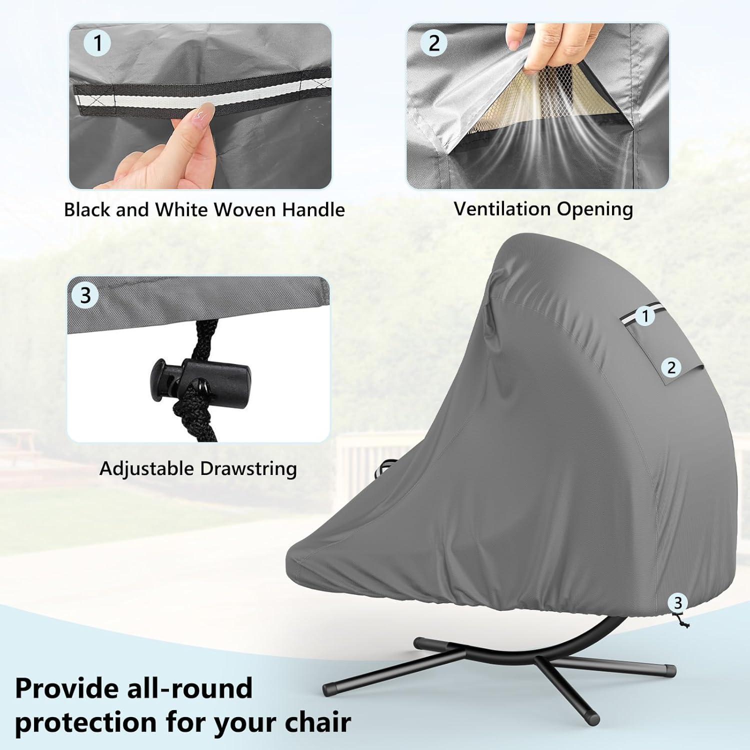 COSHNIBI Patio Hanging Chaise Lounge Cover,73 Inch Heavy Duty 600D Waterproof Outdoor Curved Steel Hammock Chaise Lounger Chair Swing Cover with Handle,Gray