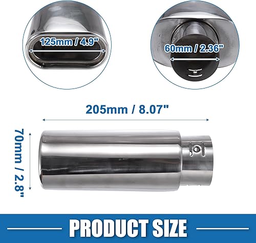 Miniatura 2 de Punta de escape para automóvil, tubo de cola de 1.18-2.13 pulgadas, entrada de 4.9 x 2.8 pulgadas, salida de 8.1 pulgadas de longitud, punta de