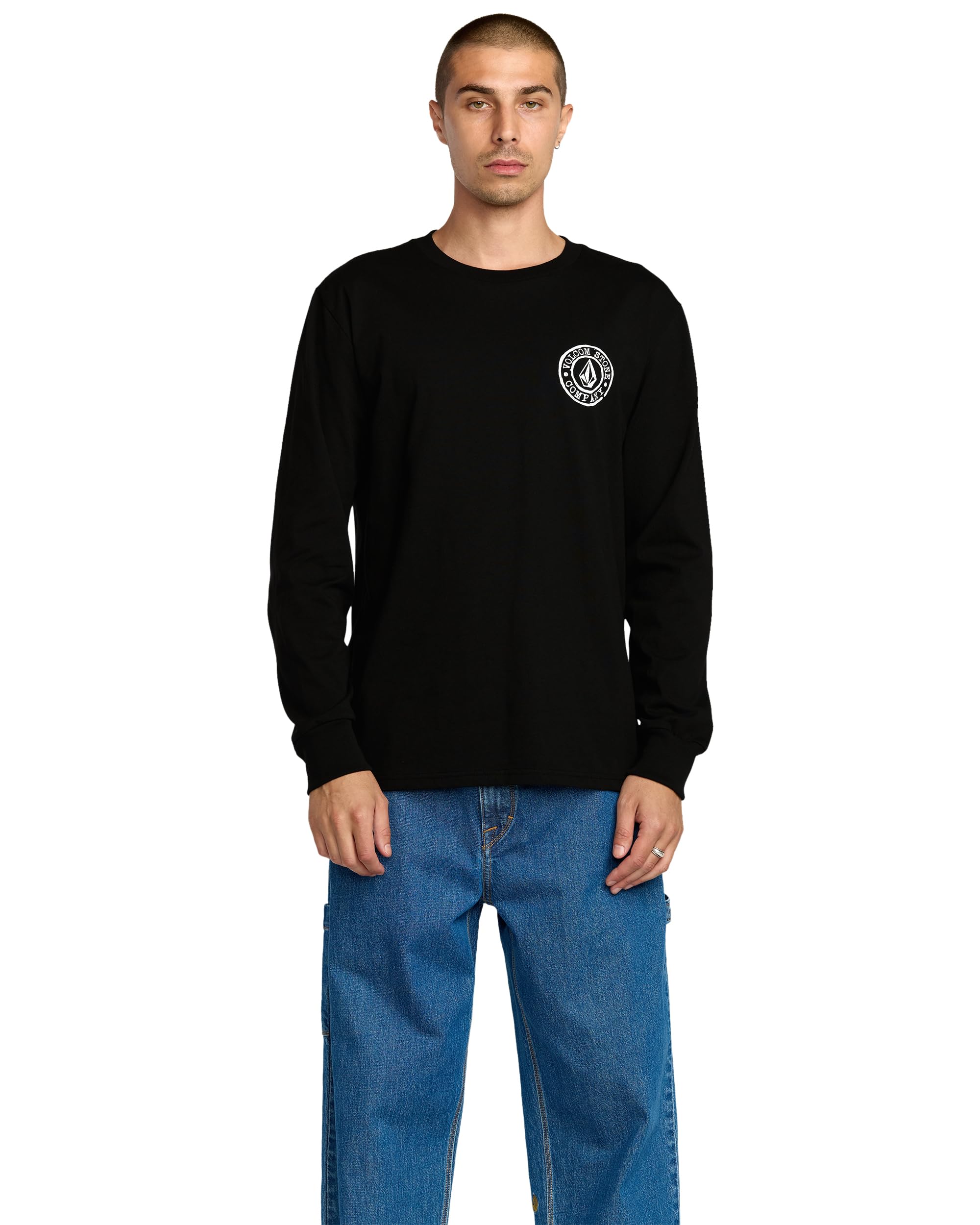 Volcom Men's Logo Stamp Long Sleeve Tee, Black, Medium