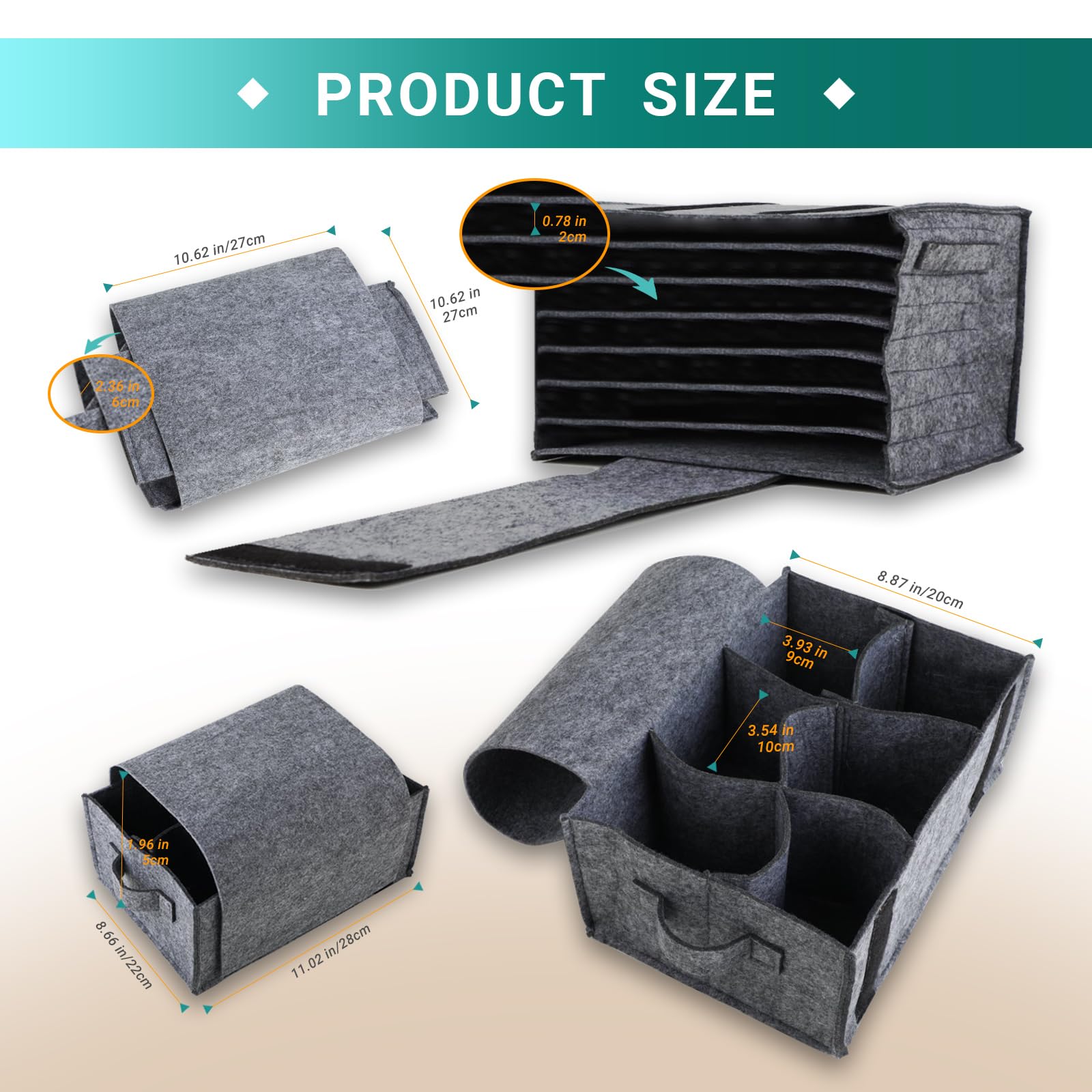 Boîte de Rangement en Feutre pour Rangement Camping-Car Rangement Vaisselle Support pour Assiettes Design Pliable Peut contenir 8 Assiettes et 6 Tasses（Gris）