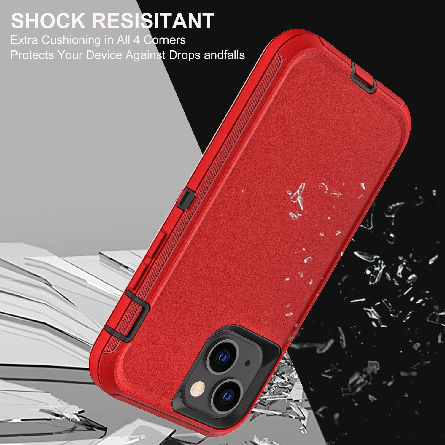 for iPhone 13/iPhone 14, Military Grade 3 in 1 Heavy Duty Shockproof/Drop Proof/Dust Proof Case with 2Pcs Tempered Glass Screen Protector (Red/Black) - Image 5
