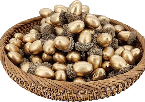 50pcs Artificial Acorn Decorations, Fall Decor, Acorns for Squirrels, Golden with Natural Acorn Cap Suitable for Christmas Thanksgiving Wedding and Other Table Decorations