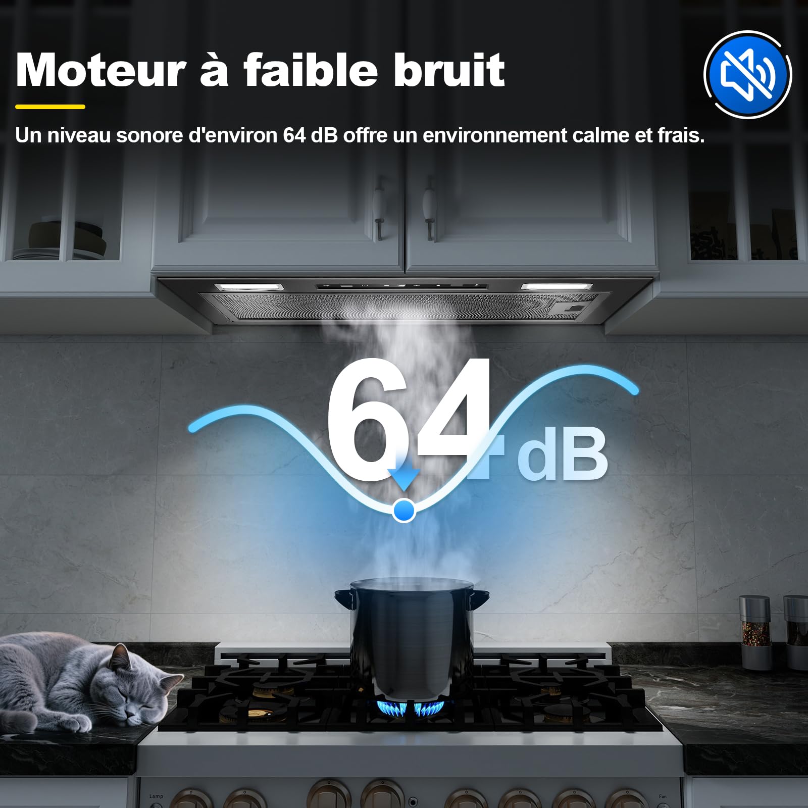 Hotte Aspirante 52cm Encastrable, 750m³/h, Hotte Encastrée, Commande Gestuelle & Tactile, 3 Vitesses & Fonction Booster, Éclairage LED, Filtre Charbon et Conduit Inclus, Évacuation/Recyclage