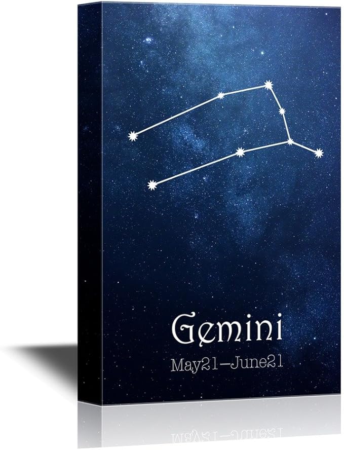 wall26 - 12 Zodiac Signs Constellation Canvas Wall Art - Gemini - Gallery Wrap Modern Home Art | Ready to Hang - 24x36 inches