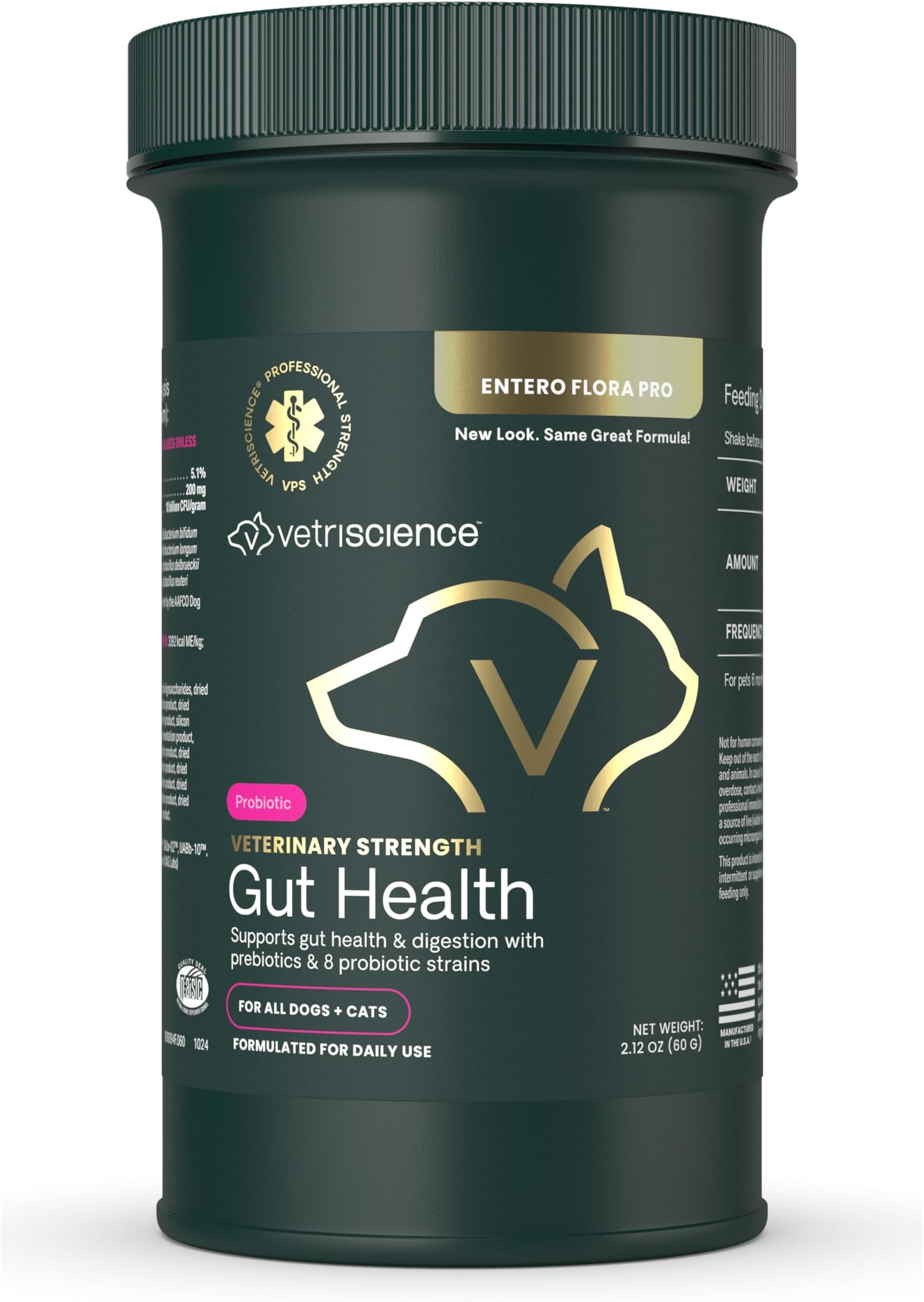 VetriScience Veterinary Strength Gut Health Powder - Gut Health Supplement for Pets - Immunity Support - Pet-Friendly Probiotic Powder - Tasteless & Odorless - 60 Servings