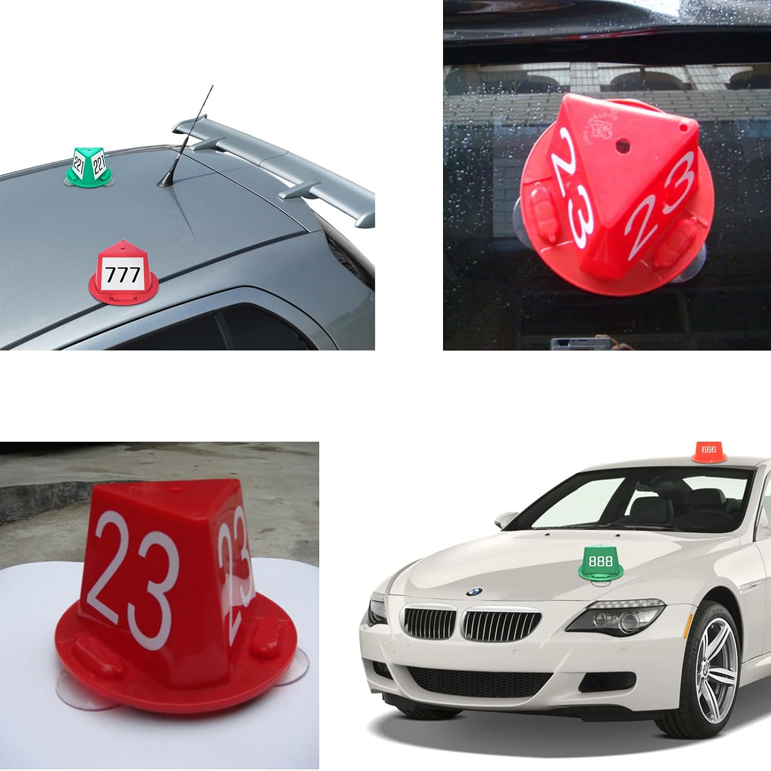 Magnetic Roof Toppers, Suction Cup Car Top Hats, Set of 10 with Dry Erase Panels, Double Adsorption Dual Use Magnetic Car Top Hat (Red)