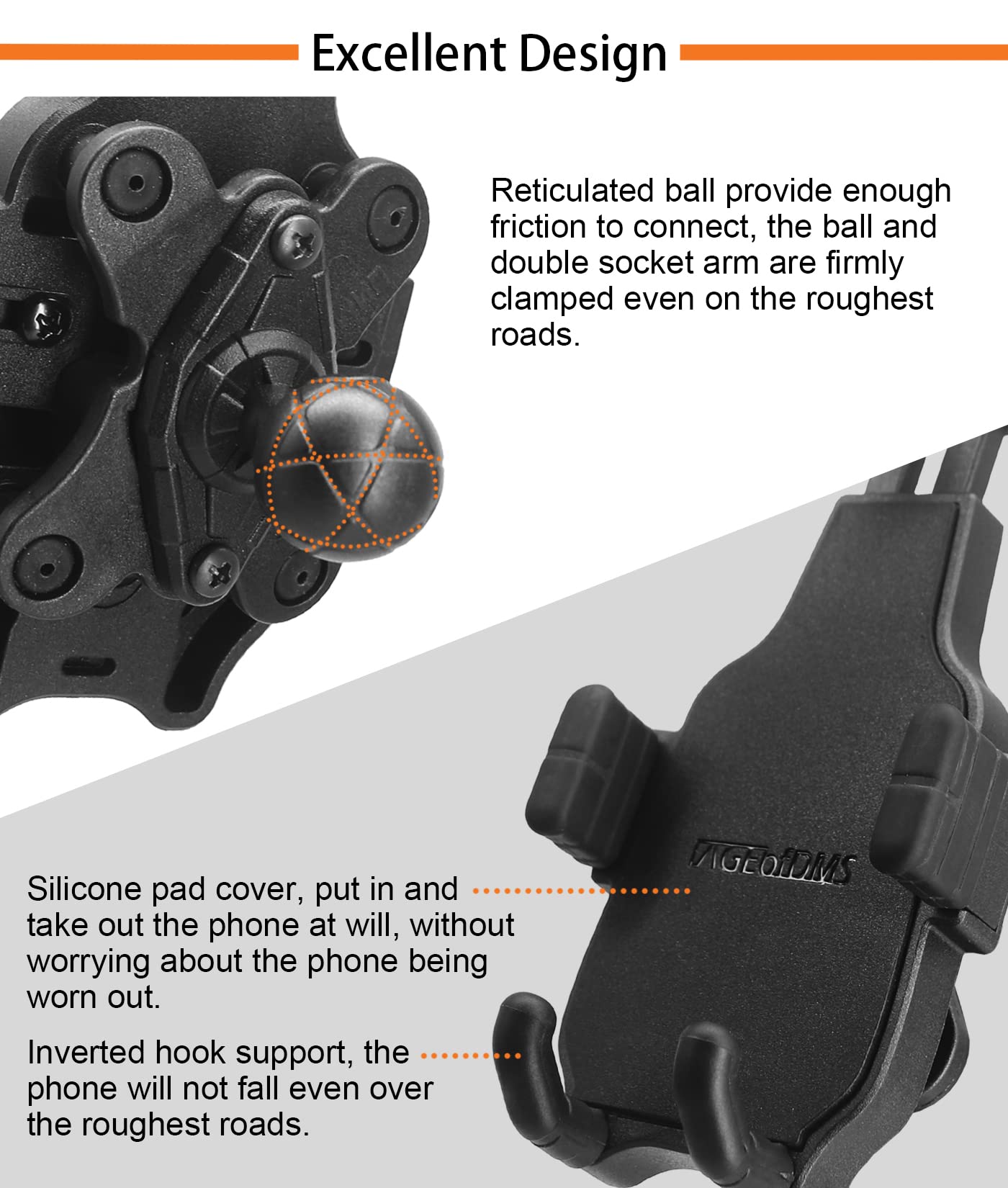 Supporto Telefono Moto con smorzatore di vibrazioni, adatto per manubri di ATV, biciclette e scooter con diametro di 12,7-33 mm e specchi, supporto telefoni da 4,7-7,2 pollici