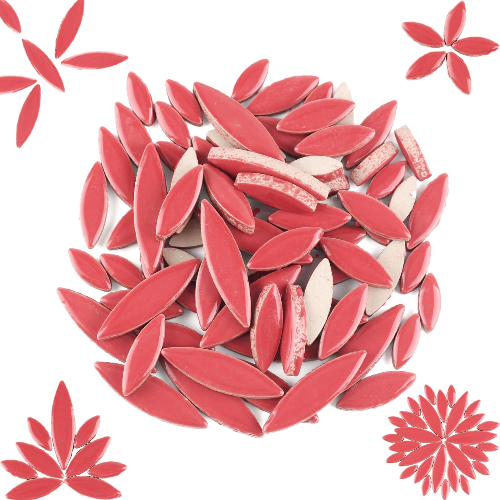 Petal Mosaic Tiles for Crafts, 200g Flower Tiles Pieces for Mosaic Craft Supplies,DIY Mosaic Outdoor Decor(Red)
