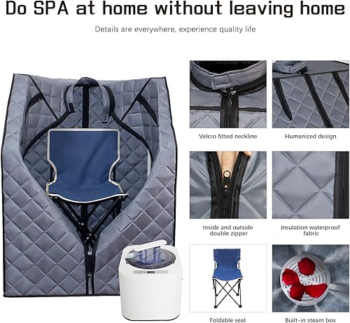 Miniatura 4 de Sauna de vapor portátil para el hogar, tienda de campaña de saunas personales con silla plegable de control remoto y olla de vapor de 2 litros para