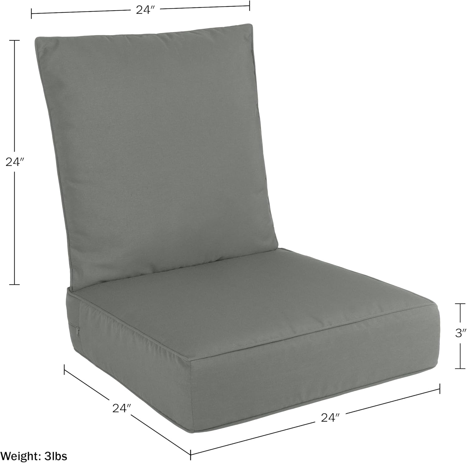 Lavish Home Outdoor Cushion - 24x24 Outdoor Chair Cushions with Sun and Water-Resistant Removable Covers - Memory Foam Patio Cushions (Gray)