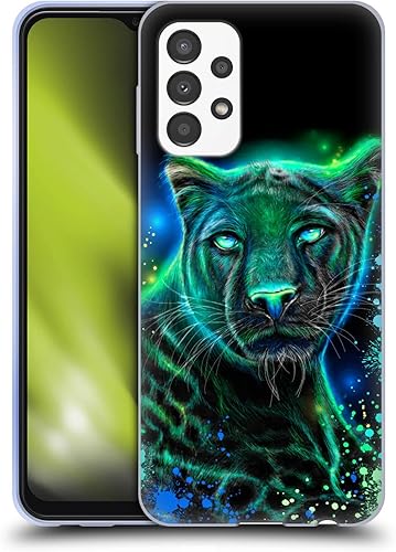 Head Case Designs Sheena Pike - Funda de gel suave con licencia oficial de Sheena Pike Neon Blue Green Panther Big Cats compatible con Samsung