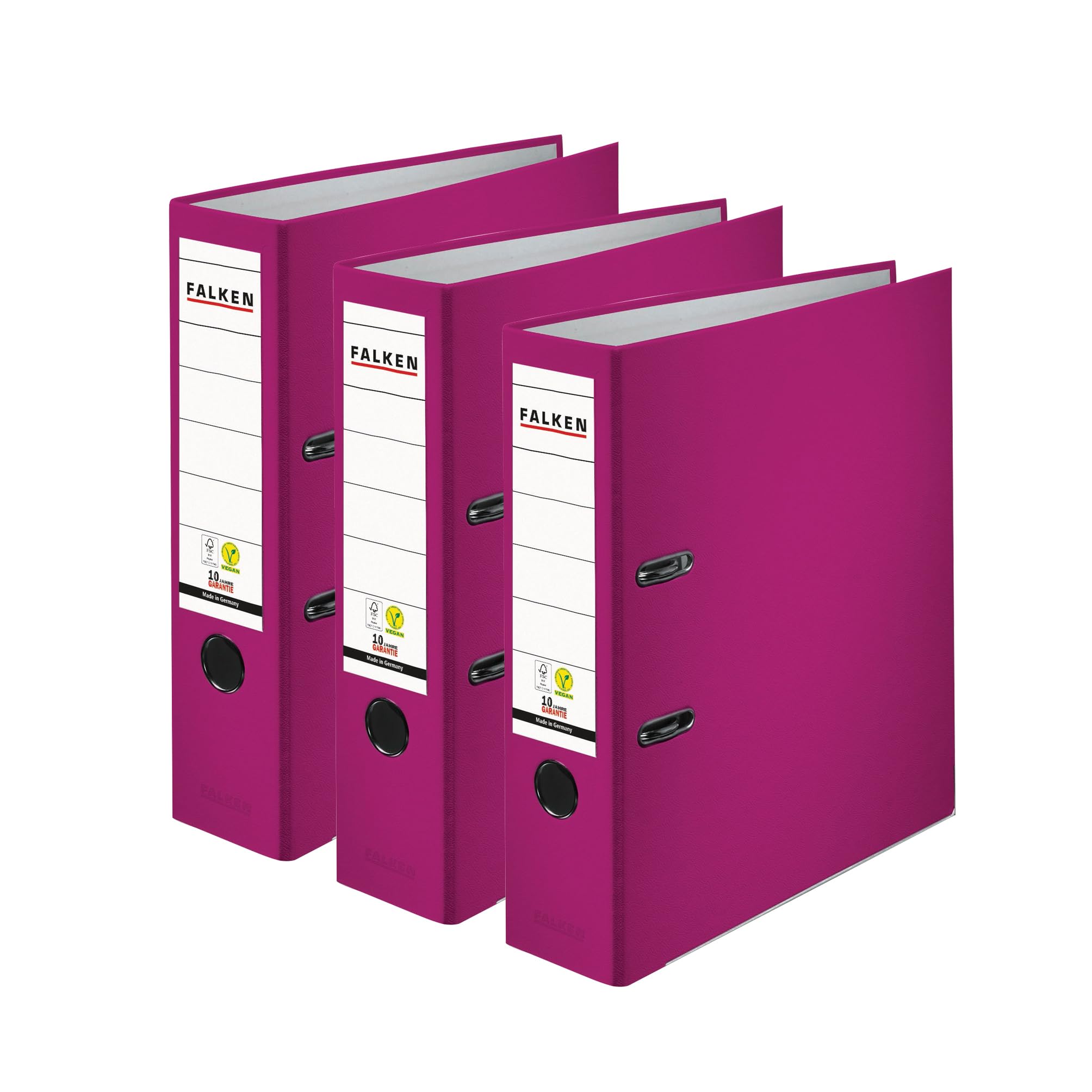 Original Falken Pack of 3 Polypropylene Colour Folders Made in Germany 8 cm Wide DIN A4 BlackBerry Vegan Plastic Folder Ring Binder Letter Folder Office Folder Slotted Folder