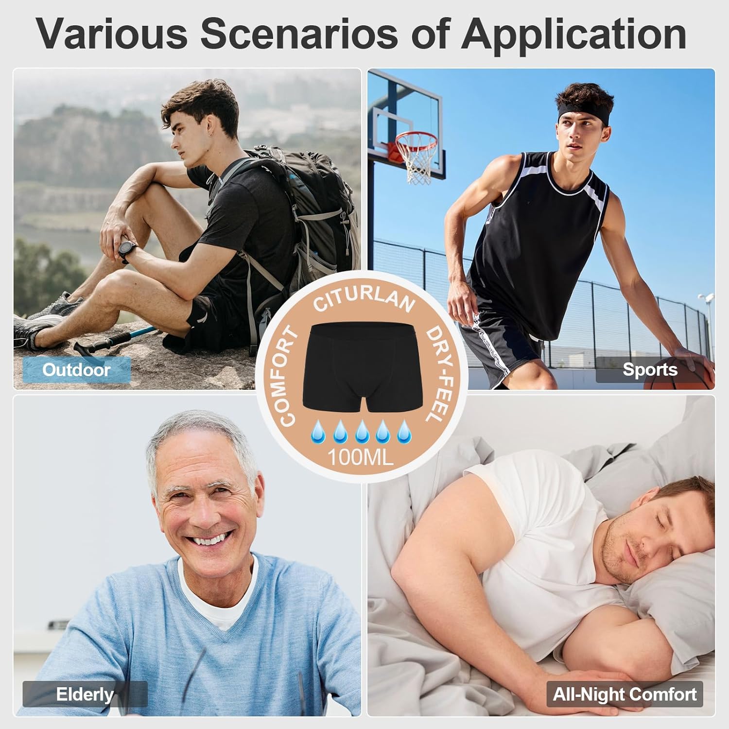 Incontinence Underwear for Men - 100ml Absorbency | Leakproof & Odor-Control | Reusable Washable Bladder Control Boxer Briefs | High-Waist for Night & Active Use [3-Pack] (Black & Grey, XL) - Image 7