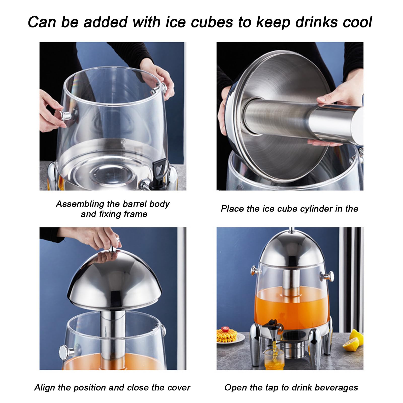 Cubo de jugo comercial de acero inoxidable, dispensador de bebidas frías de 12 litros con calefacción eléctrica para fiestas en el hogar y eventos