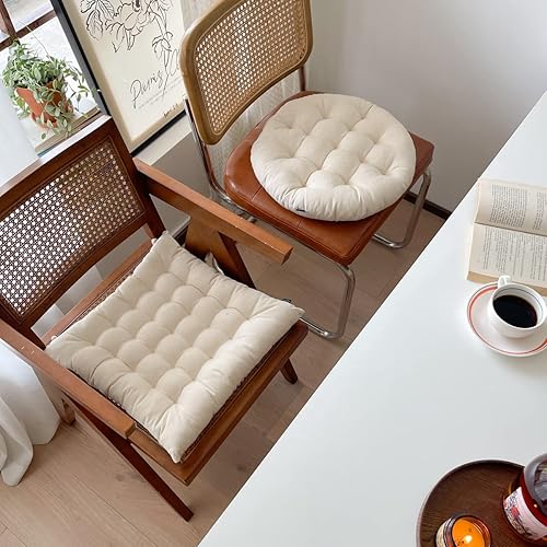 Miniatura 7 de Lemfux Cojín de asiento blanco natural de tela reciclada para silla de oficinaescritorio, suave y grueso material sostenible, cojín cuadrado simple