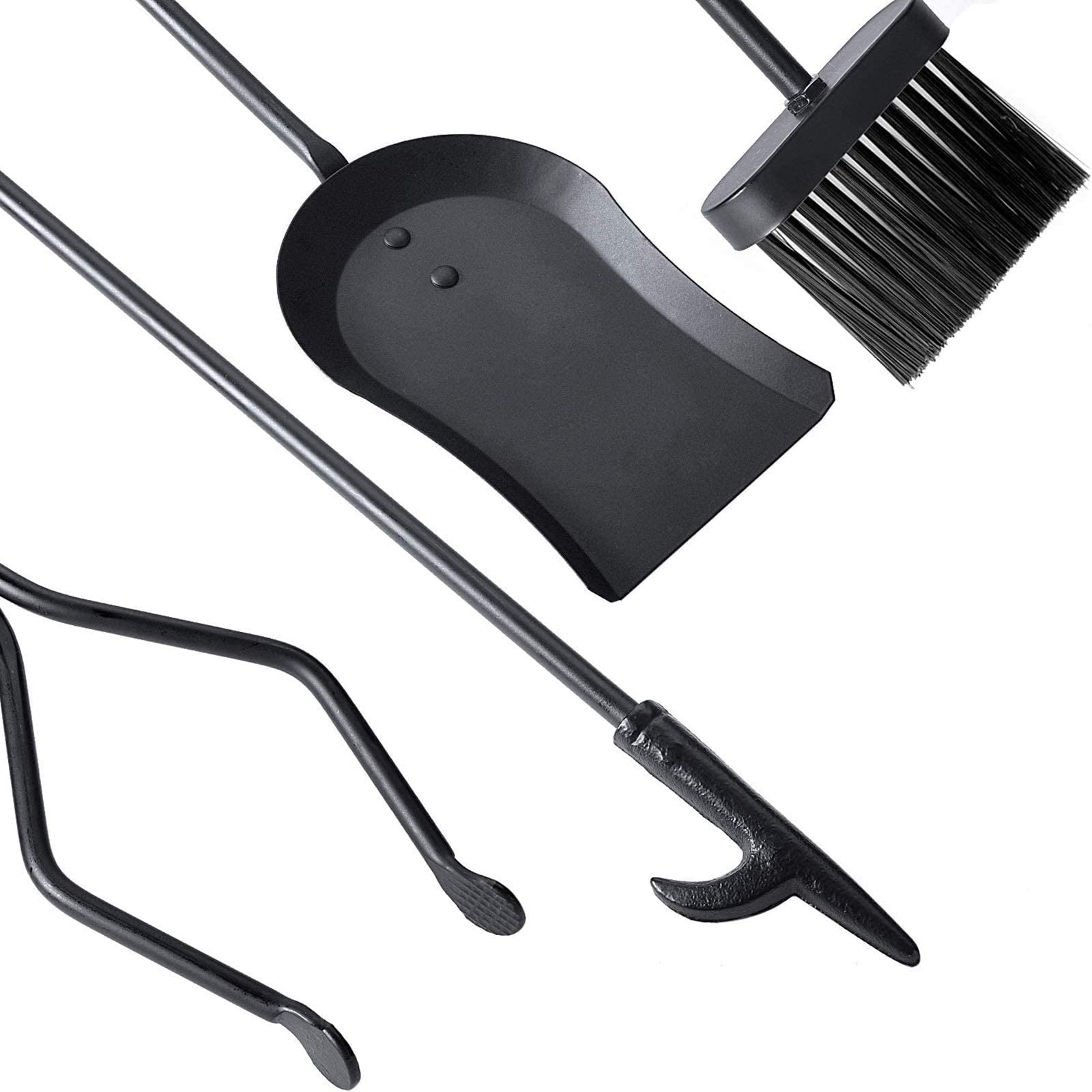 5-teiliges Kaminbesteck-Set, 81,3 cm, Robustes Feuerstellen-Zubehör aus Eisen, inklusive Schürhaken, Zange, Schaufel, Bürste und Ständer, für den Innen- und Außenbereich