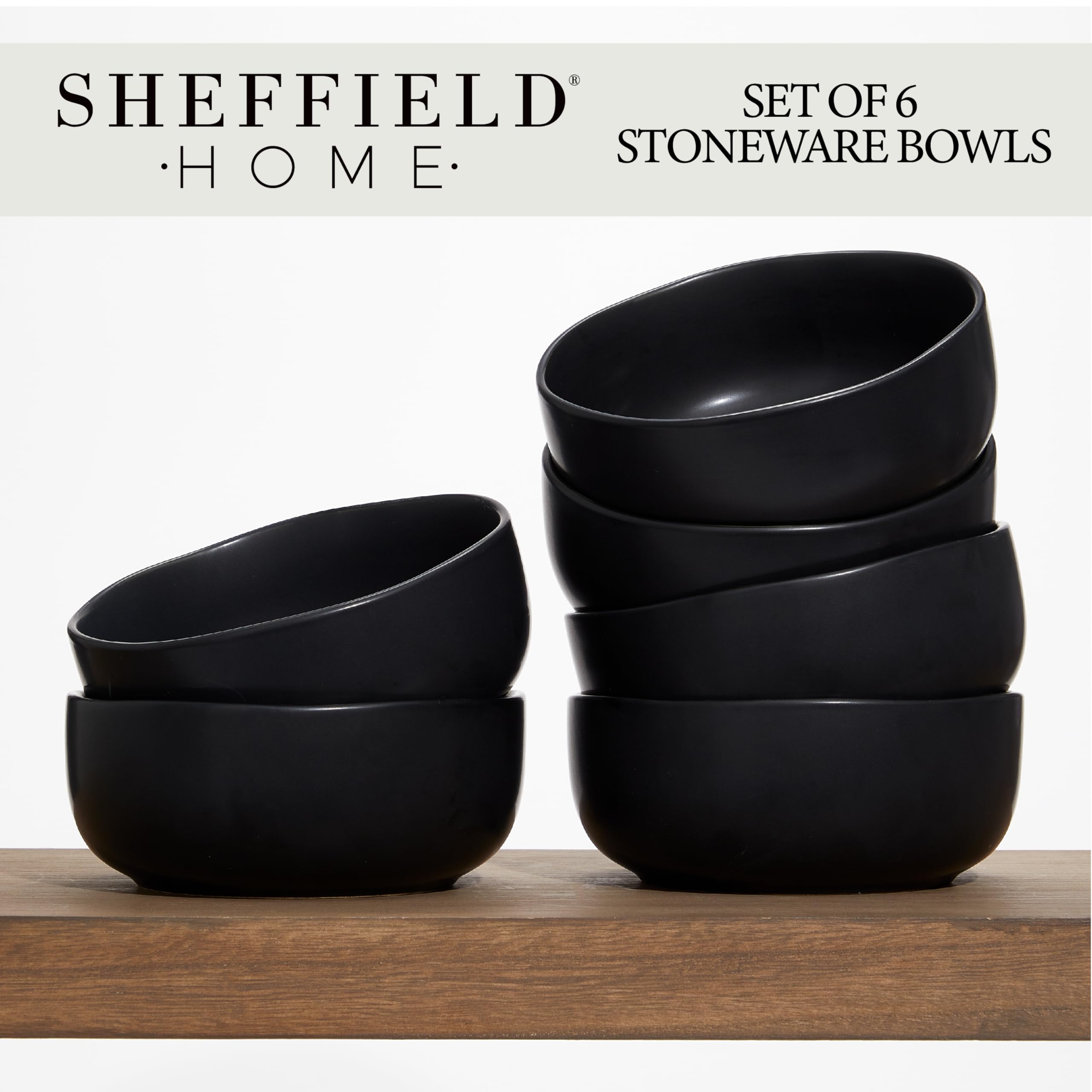 Sheffield Home Cuencos para cereales, juego de 6, 28 onzas, aptos para lavavajillas y microondas, elegantes y funcionales cuencos de desayuno para uso diario, color negro
