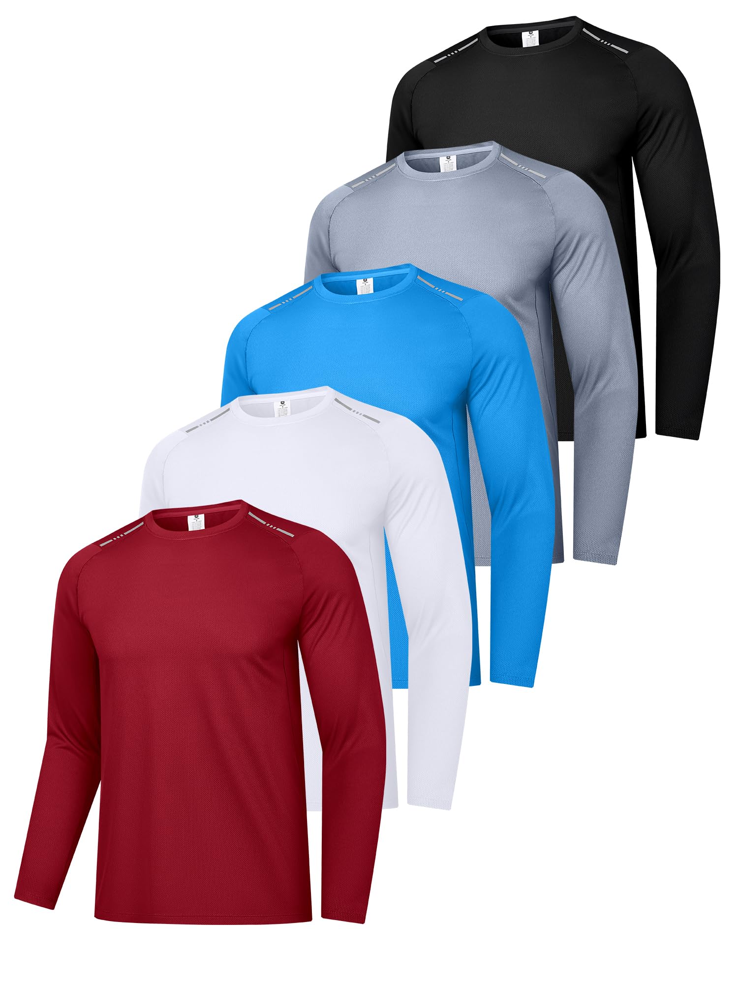 Holure Paquete de 3 o 5 camisetas de entrenamiento para hombre, camiseta de secado rápido, absorbe la humedad, camisetas de manga larga atléticas con costuras reflectantes y planas