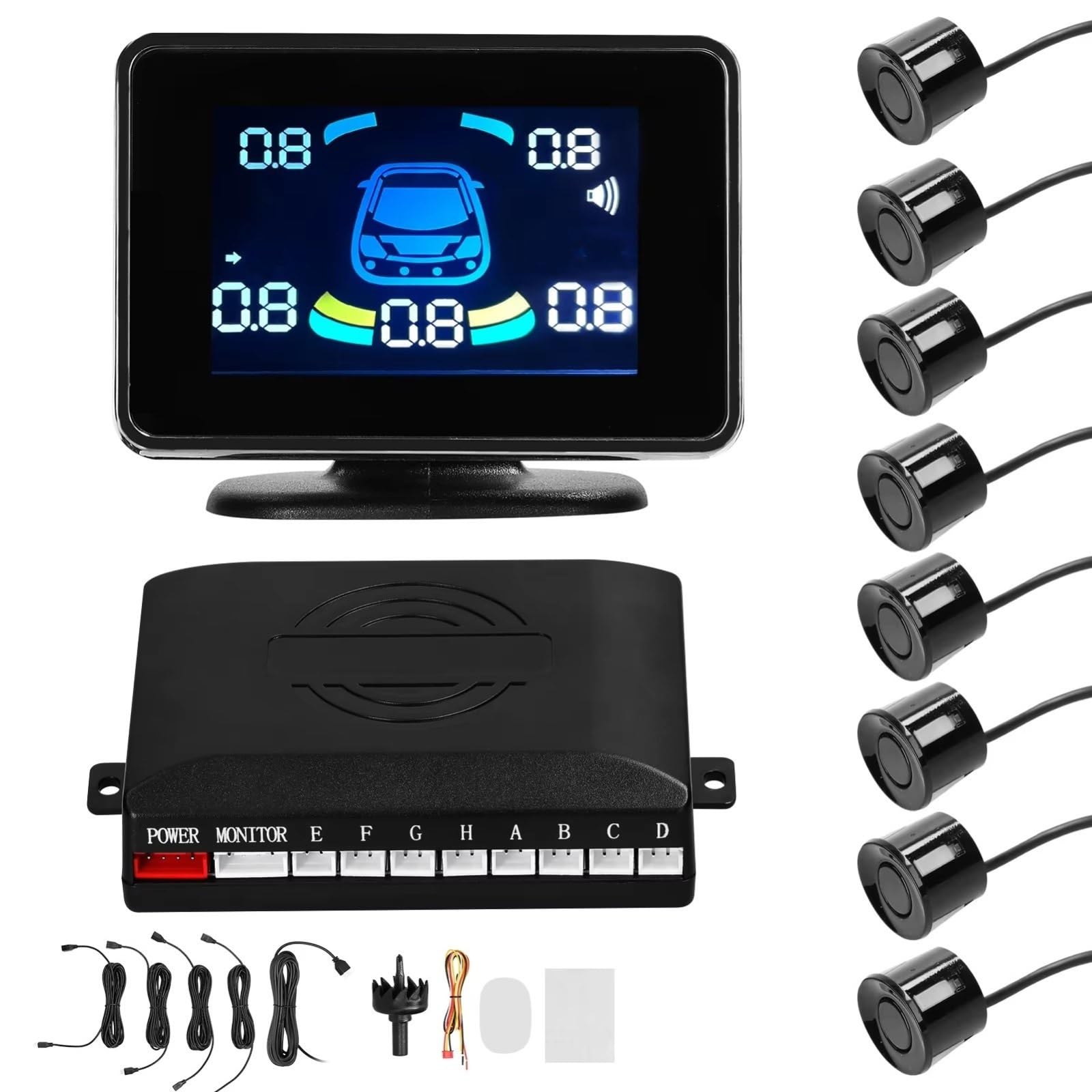 Sensores PDC Sensor Aparcamiento Coche 8 Sensores Radar Marcha Atrás Sonido Advertencia Zumbador Silencio Detección Distancia Monitor LCD Ayuda