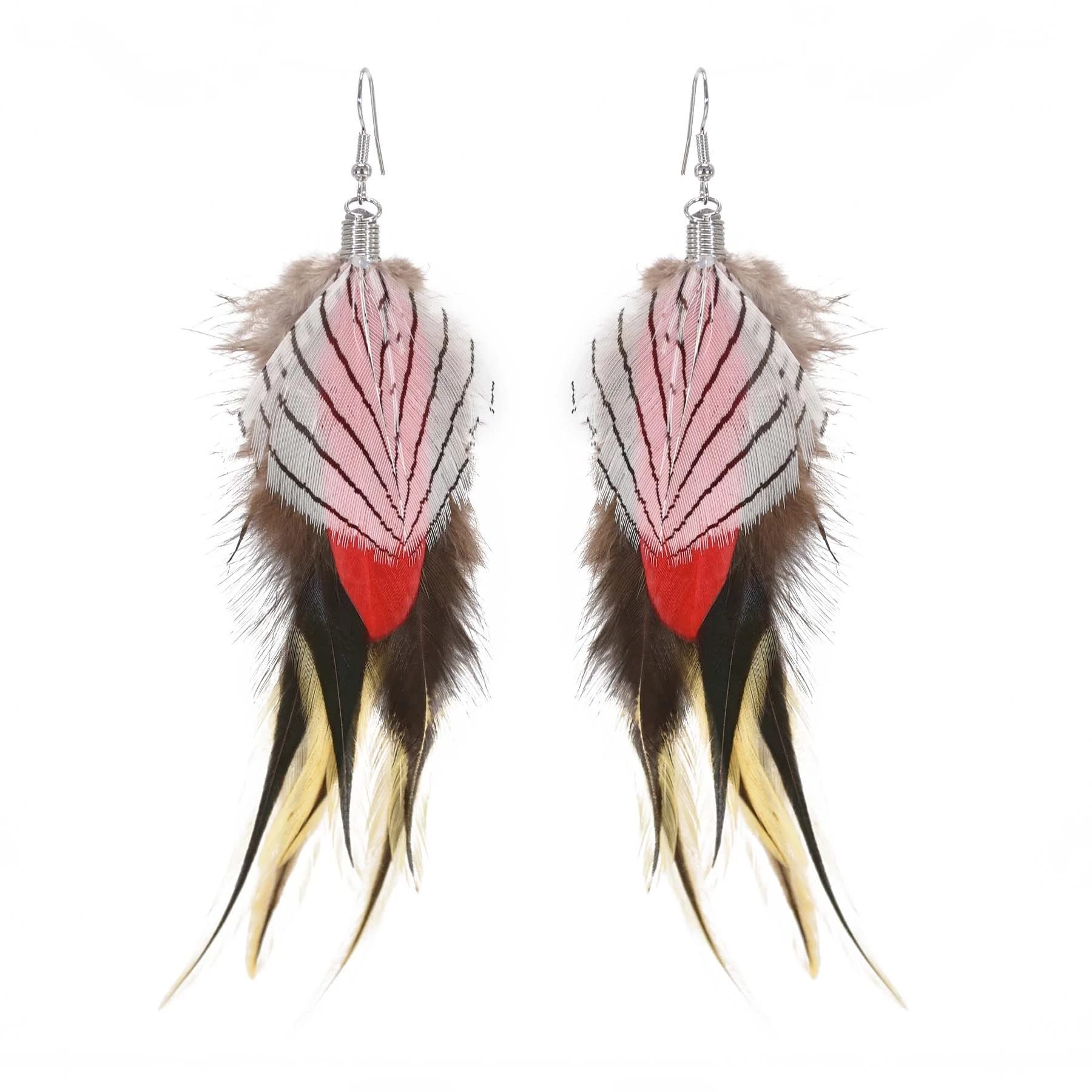 Punk Vintage Long Tassel Feather Beads Drop Wolf Tooth Pendant Earring Fish Hook Earrings