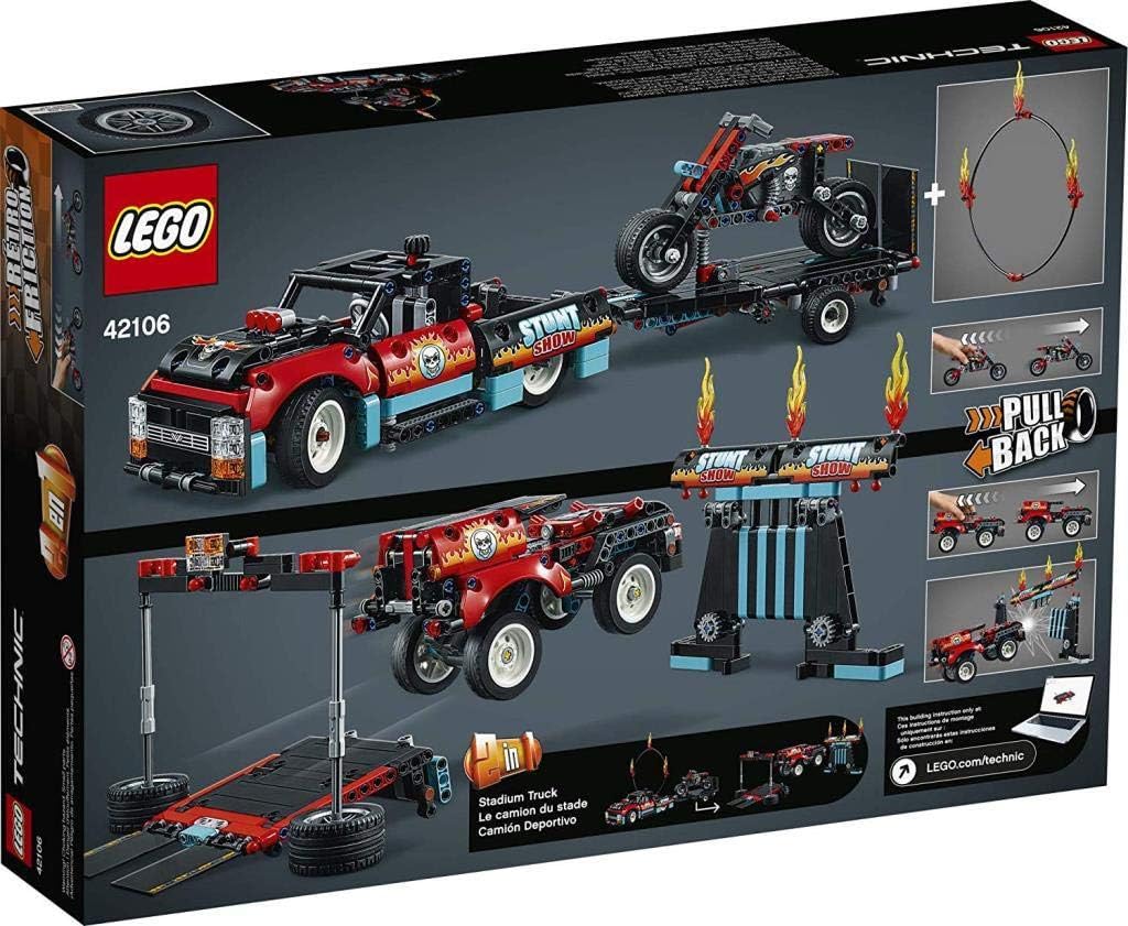 Lego 42106 Technic Stunt Show Truck & Bike Toys Set, 2in1 Model with Pull-Back Motor and Trailer