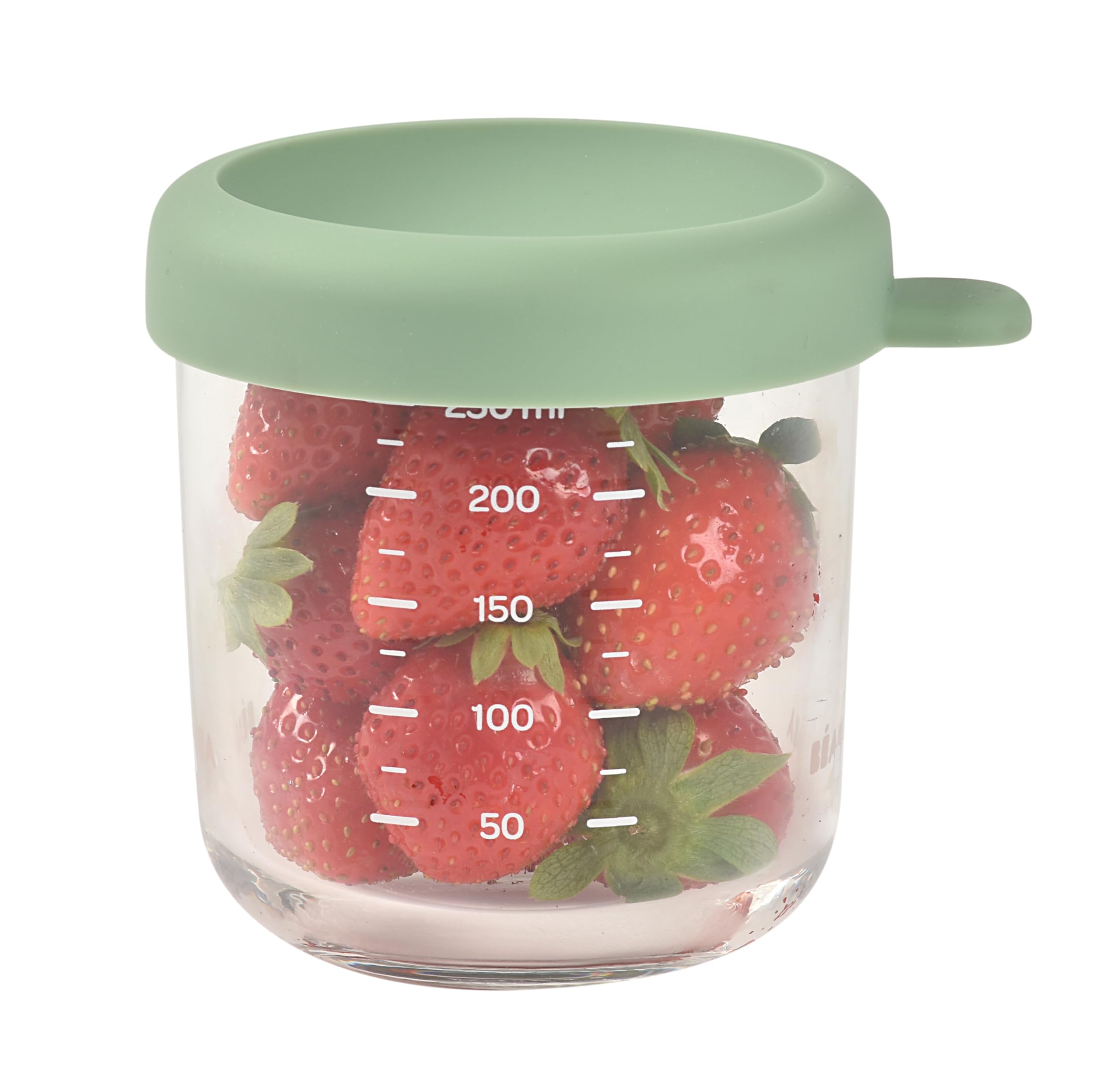 BEABA 8 oz Glass Baby Food Jars with Soft Silicone Air Tight Lids, Glass Storage Containers with Lids, Microwave and Freezer Safe Containers, Sage