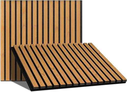 Miniatura 9 de Paneles de Pared de Listones de Madera, Paquete de 2 Paneles Acústicos 46.46" × 23.82", Panel de Pared Acanalado 3D que Absorbe el Sonido para