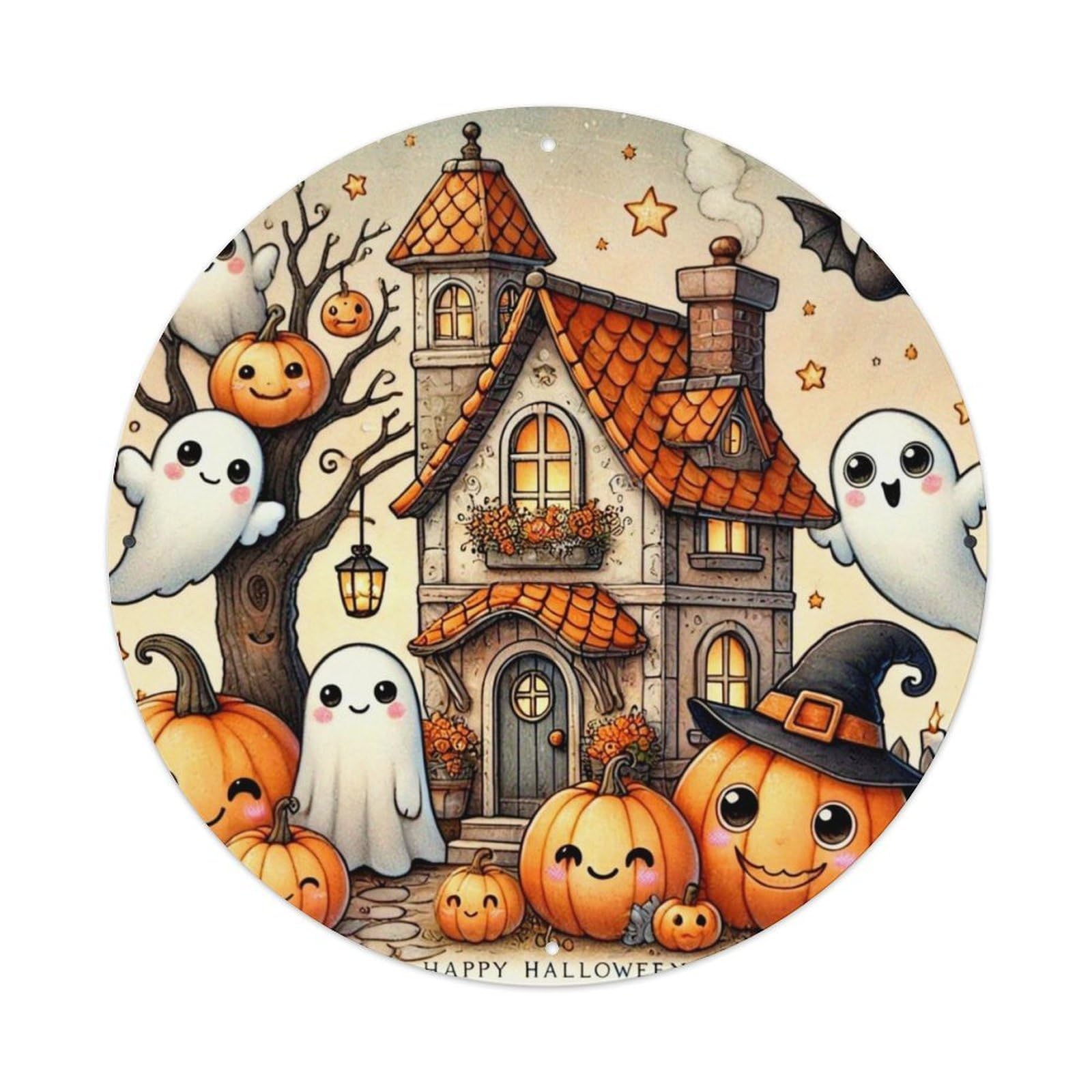 Cute Halloween Ghosts And Pumpkins Tin Sign Metal Poster Vintage Metal Signs for Home Man Cave Bar Cafe Kitchen laundry room Wall Decorations 8x8 inches