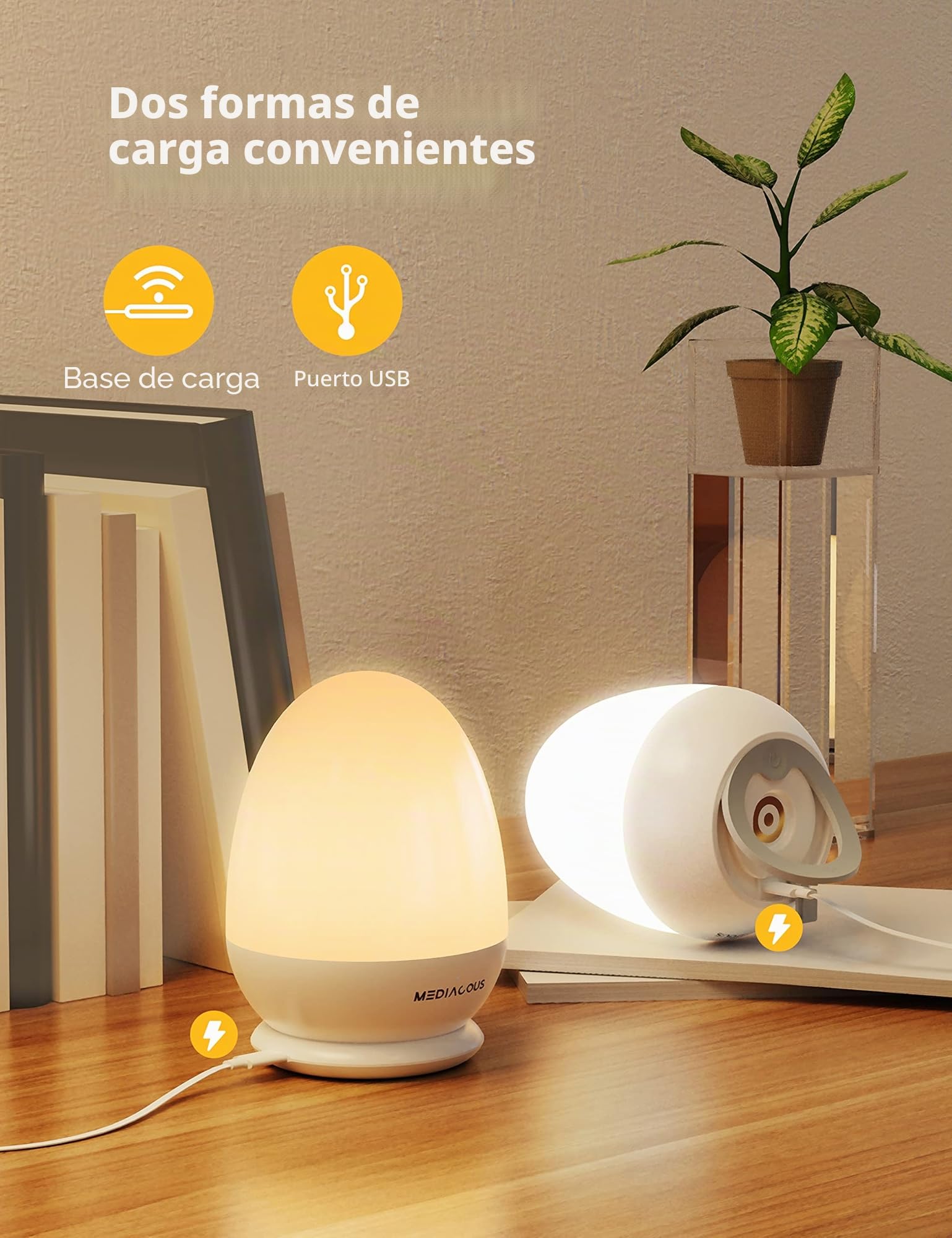 MediAcous Luz Nocturna Infantil Luz Quitamiedos Lámpara LED para Niños Recargable con Función Control Temporizador Luz Cálida con Base de Recarga, Regalo para Niños