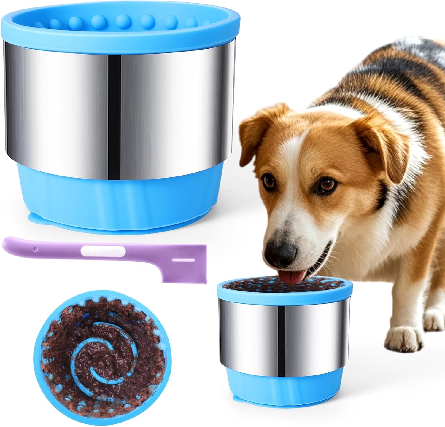 Dog Lick Bowl, Dog Bowl Slow Feeder for Dry,Wet, and Raw Food, Silicone Slow Feeder Bone Dog Bowls,Anxiety Relief Freezebone Dog Enrichment Treat Dispenser – M/L