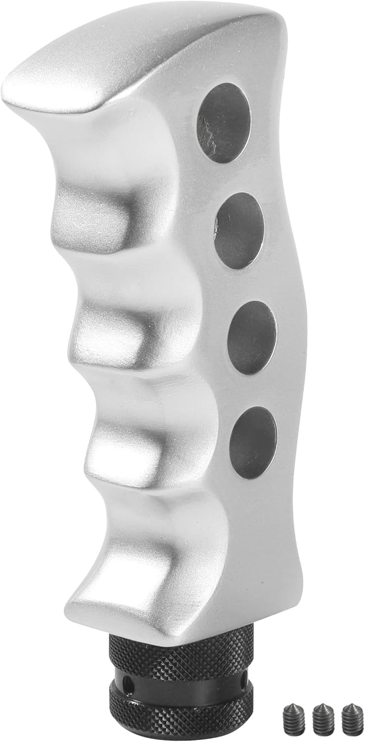 Zlirfy Silver Car Gear Shift Knob - Resin Aluminum Grip Handle with Screws & Spanner for Manual & Auto Transmission