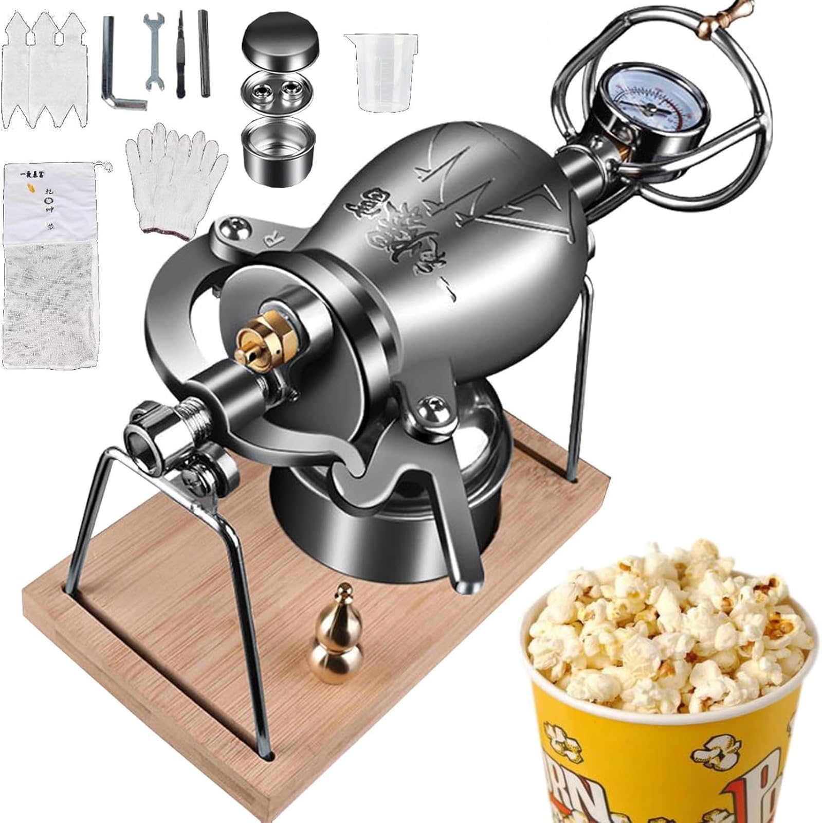Mini macchina per popcorn in acciaio inossidabile 304, a manovella, ad alta pressione, ad aria calda, per riunioni di famiglia, feste, divertimento (400 ml)