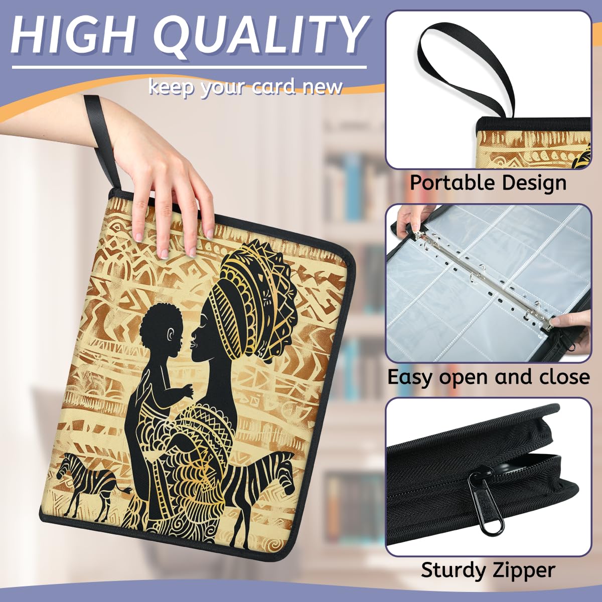 Raccoglitore per carte con 9 tasche, 900 tasche, con chiusura a cerniera (donne africane)