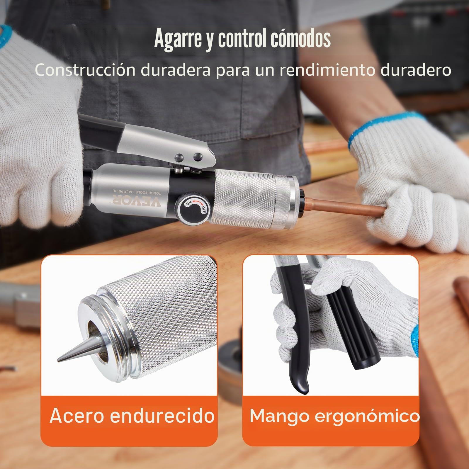 VEVOR Expansor Hidráulico de Tubos HAVC de 3/8" a 1-1/8" Kit de Estirador de Tuberías con 7 Cabezales de Expansión Herramienta Desbarbadora Cortatubos para Tubos de Cobre Aluminio Latón Acero Blando