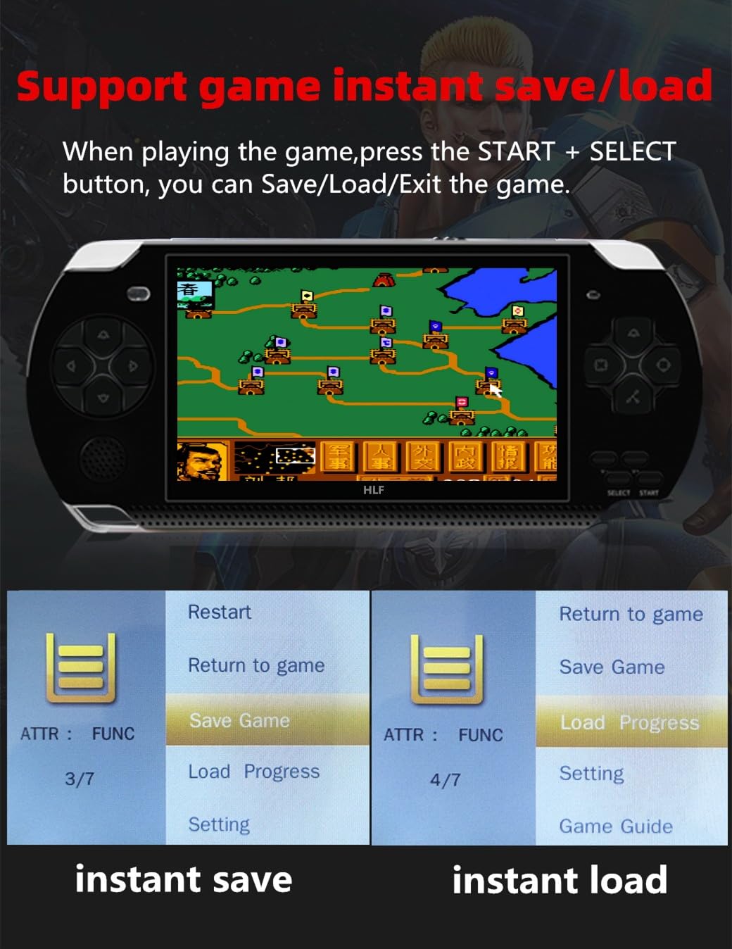 HLF 4.3 Pulgadas Consola de Videojuegos Portátil Retro Múltiples Simuladores El Juego Permite Guardar el Progreso Video/Música/Libro Electrónico con Salida de TV Regalos para Novios/Hijos