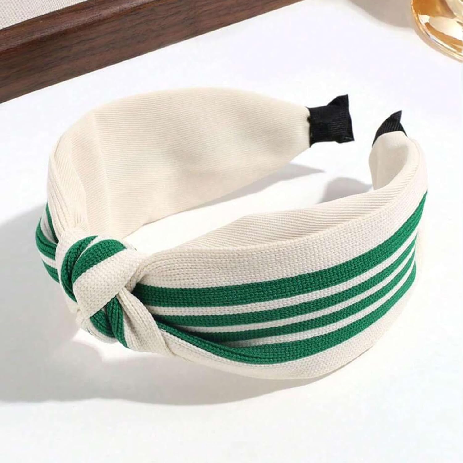 WOVOWOVO 3 Packs Knotted Headbands for Women, Striped Thick Texture Hairbands Non Slip Womens Fashion Head Bands, Cute Black Khaki Beige Headband Hair Accessories - Image 2