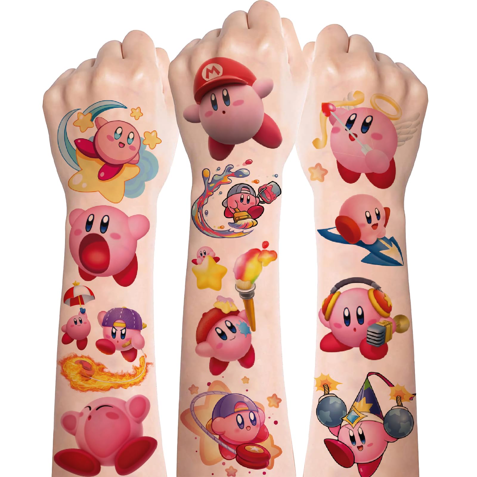 Niedlich Kirby Tattoo Set für Kinder - 96+ Jungen Mädchen Kindertattoos, Hautfreundlich Aufkleber, Cartoon Stickers für Kindergeburtstag Mitgebsel Party Gastgeschenke