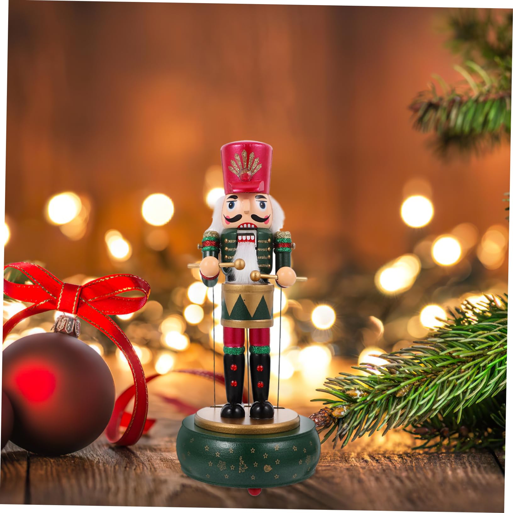 Schiaccianoci di Legno Natalizio con Carillon Musicale Ornamento da Tavolo per Festa di Natale Decorazione di Legno con Movimento delle Mani e Bocca Regalo per Vacanze