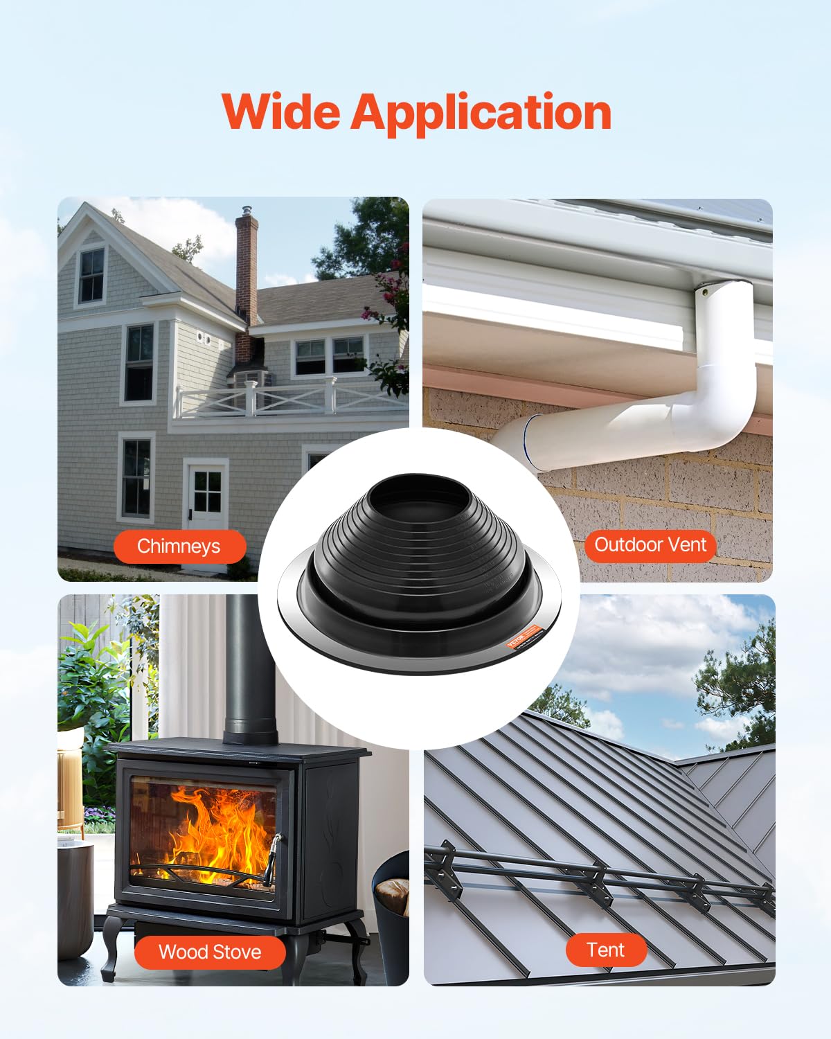 VEVOR Solin de Toit pour Tuyaux 150-280 mm Étanchéité Toiture Flexible EDPM, Lot de 2, Base Ronde en Métal, Haute Température -55℃-100℃, pour Cheminée, Poêle à Bois, Tuyaux d'Aération Extérieur, Noir