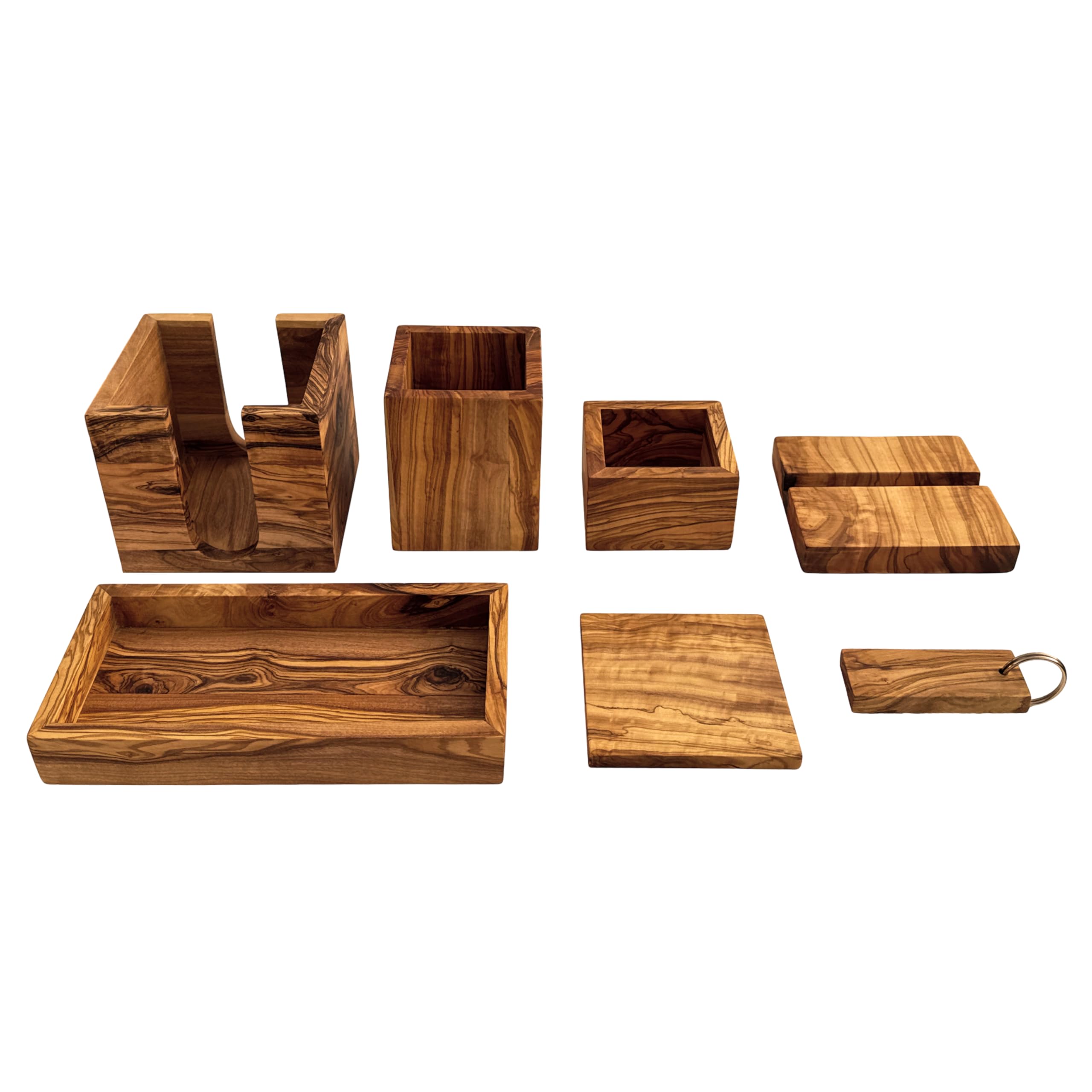 Set scrivania in legno d'ulivo "My Office – 7 Days" – Organizer da 7 pezzi per organizzare il posto di lavoro