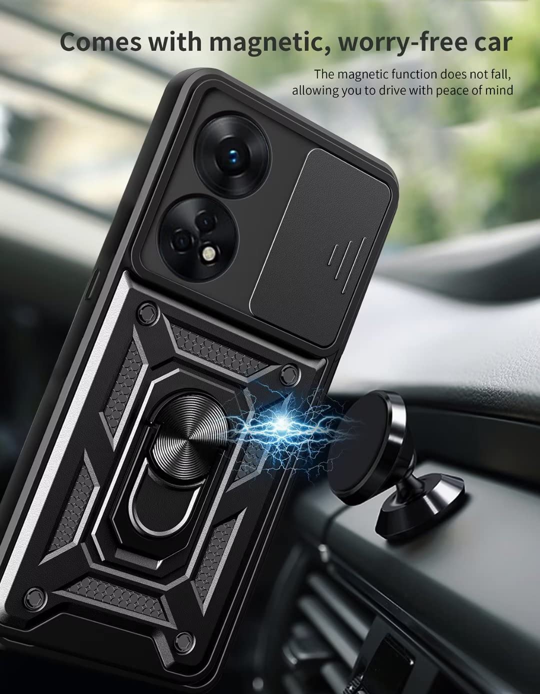 COMAKU Cover Armor per Oppo Reno 8T 4G (Reno8T), Custodia TPU+PC Antiurto con Scorrevole Cover Anello Supporto - Blu