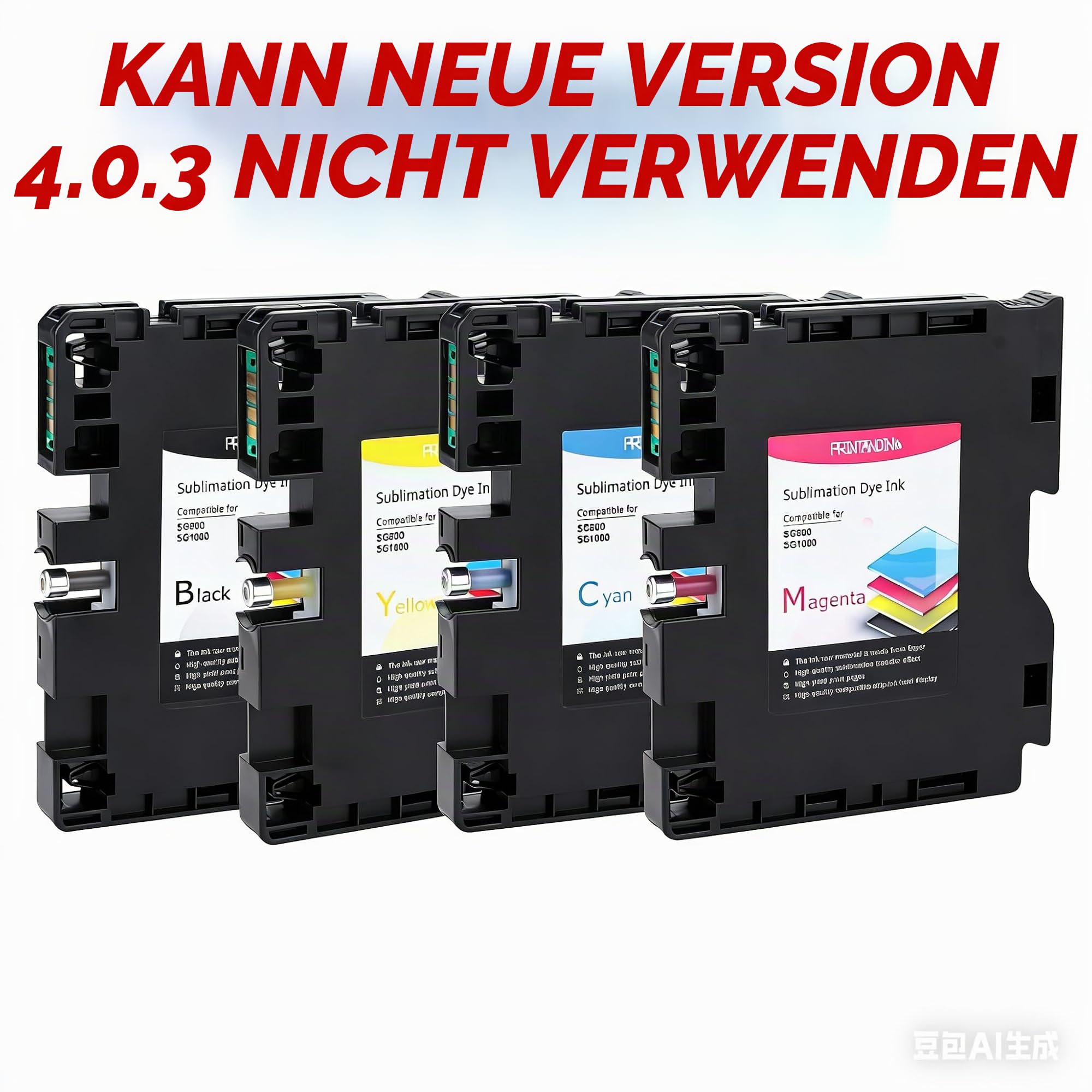 SG500/SG1000 Nicht VERWENDEN FÜR V4.0.3 Sublimationstinte Patronen (4C KCMY) - TÜV-zertifizierte OEM-Tinte für Sawgrass Virtuoso SG500/SG1000 - Keine Streifen, Blauer Engel-konform