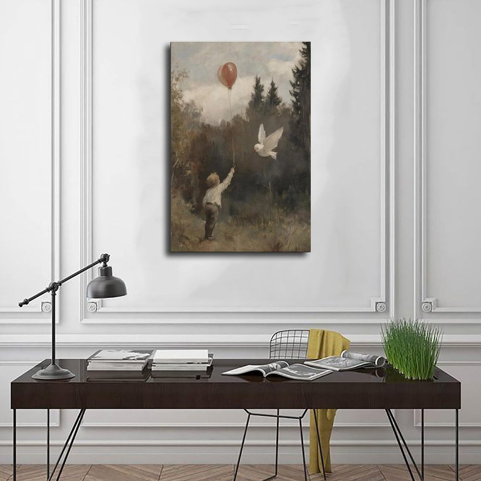 Leinwandposter mit Kind mit Luftballon, Wandkunst, Dekordruck, Gemälde für Wohnzimmer, Schlafzimmer, Dekoration, 60 x 90 cm