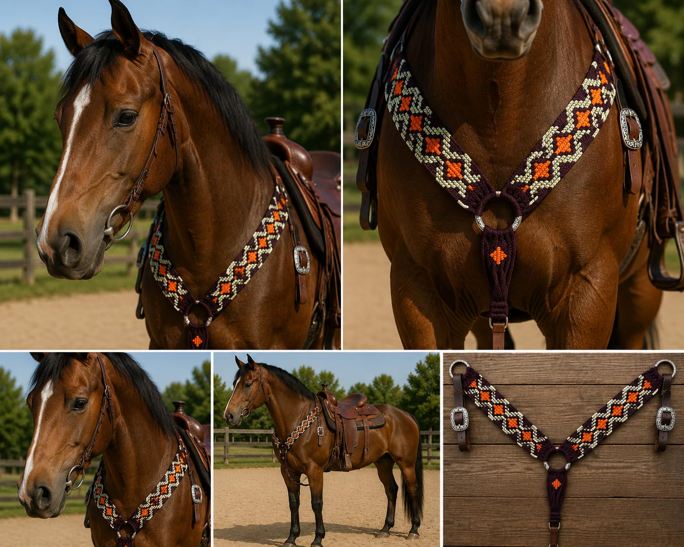 Cheval's - Collar de pecho de mohair occidental hecho a mano para caballos, collares de pecho ecuestre de caballo (MB-31 Cob)