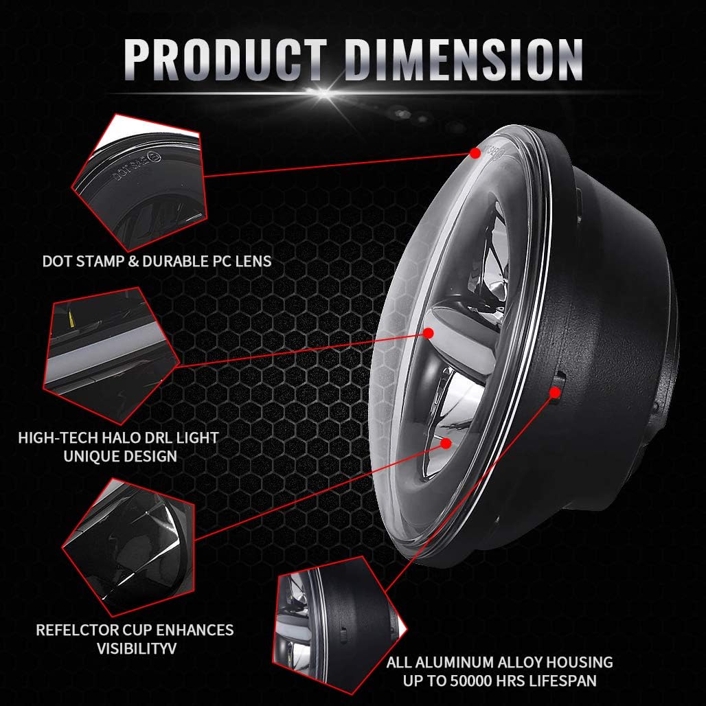 Buy 1 get 1 Z-OFFROAD 5-3/4 5.75 inch LED Headlight with Halo DRL Bulb Kit Motorcycle Headlamp Compatible with Harley Davidson Dyna Softail Sportster Wide Glide Iron 883 Street Bob Low Rider - Black