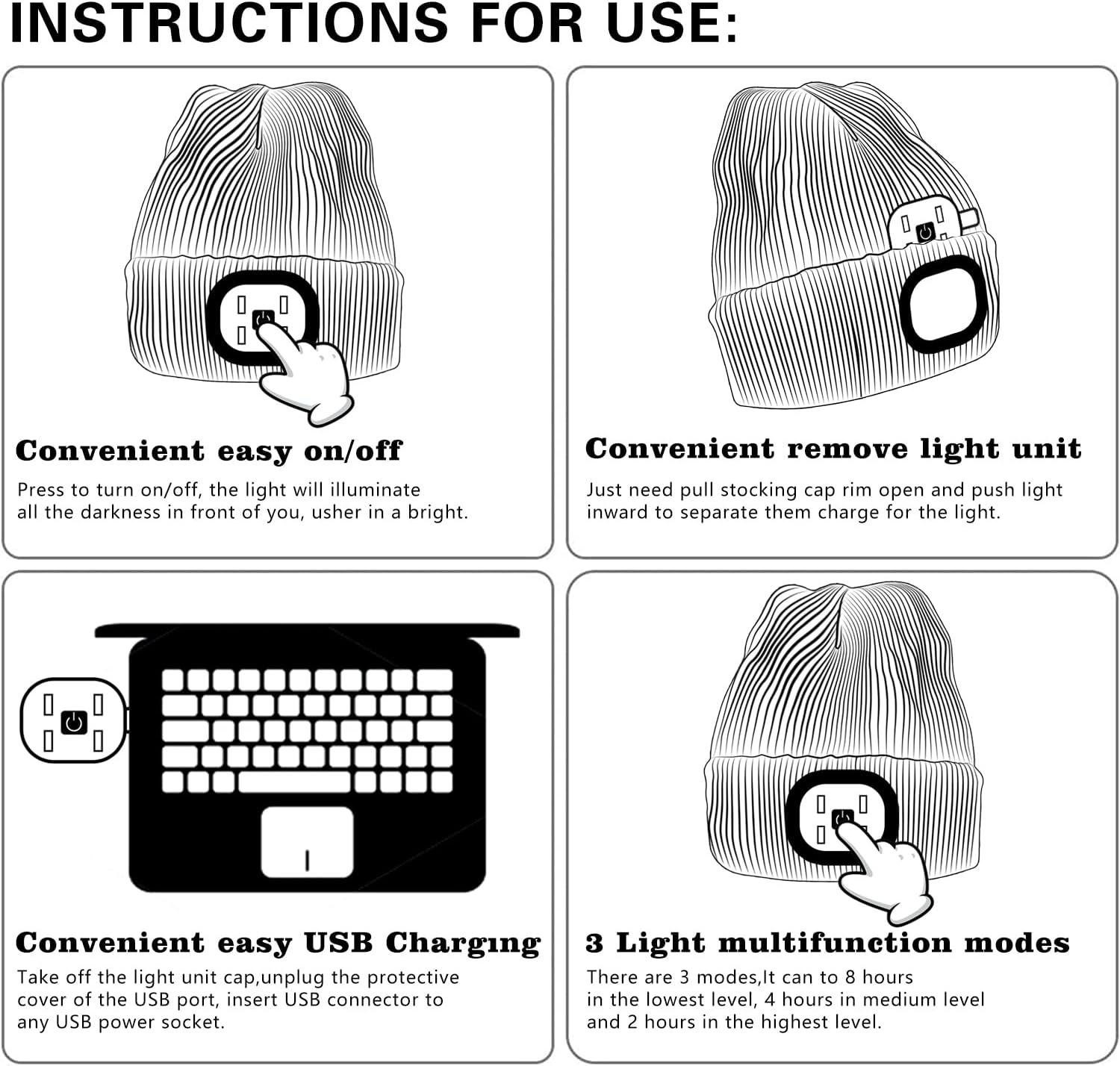 ATNKE LED Lighted Bluetooth Beanie Hat,USB Rechargeable 4 LED Wireless Run Headlamp Lined Fleece Cap for Men and Women - Image 5
