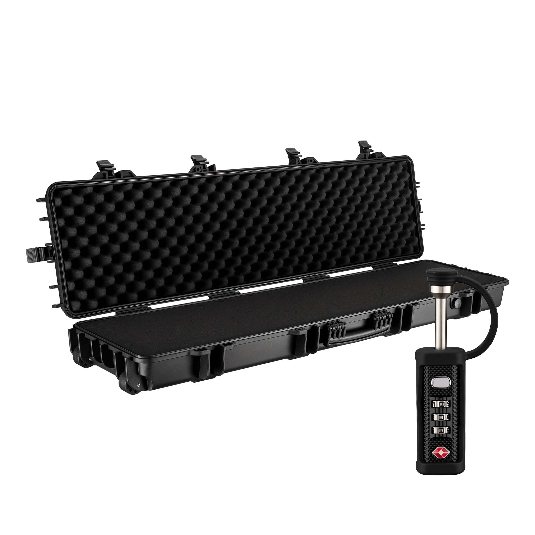 Waffenkoffer für Langwaffen mit TSA Zahlenschloss, Rollen & Schaumstoffpolsterung, Wasserbeständig IP67, Hoher Traglast (100 kg), Gewehrkoffer für Sicheren Transport, Robust & Abschließbar